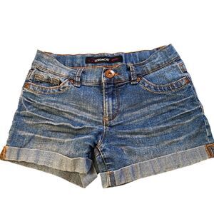 Jordache Jean Shorts Cuffed Faded Denim‎ Gold Topstitching sz 8